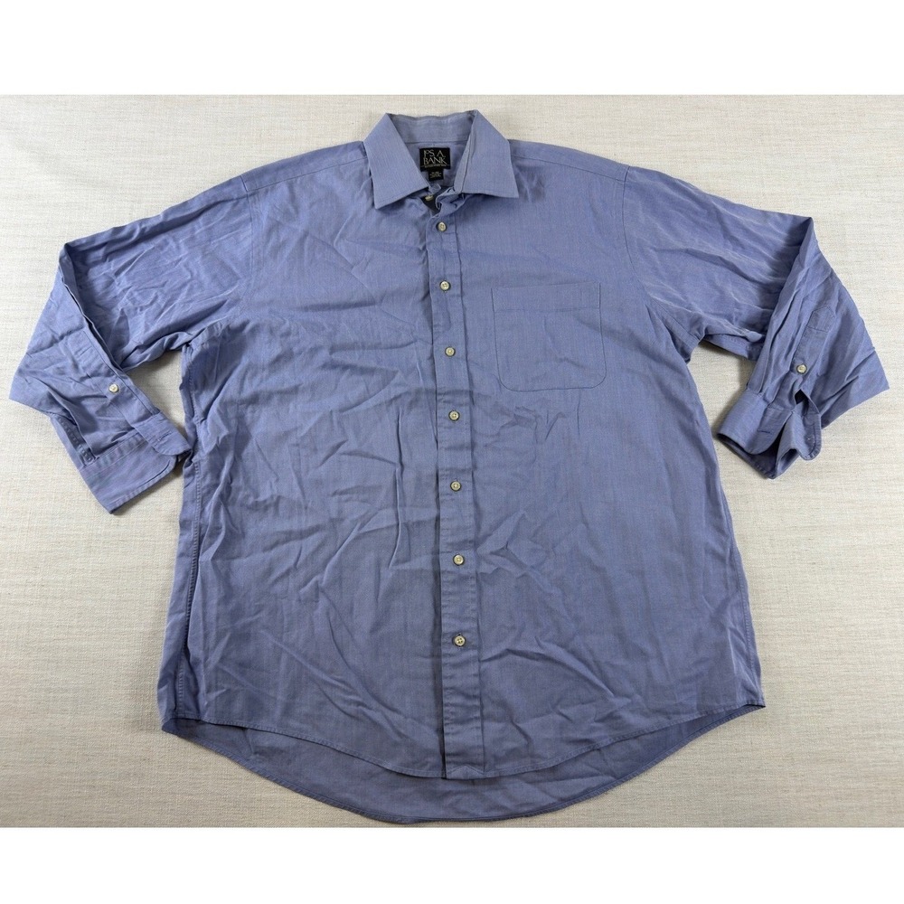 Jos A Bank Mens XL Blue Herringbone Dress Shirt Long Sleeve Button Down